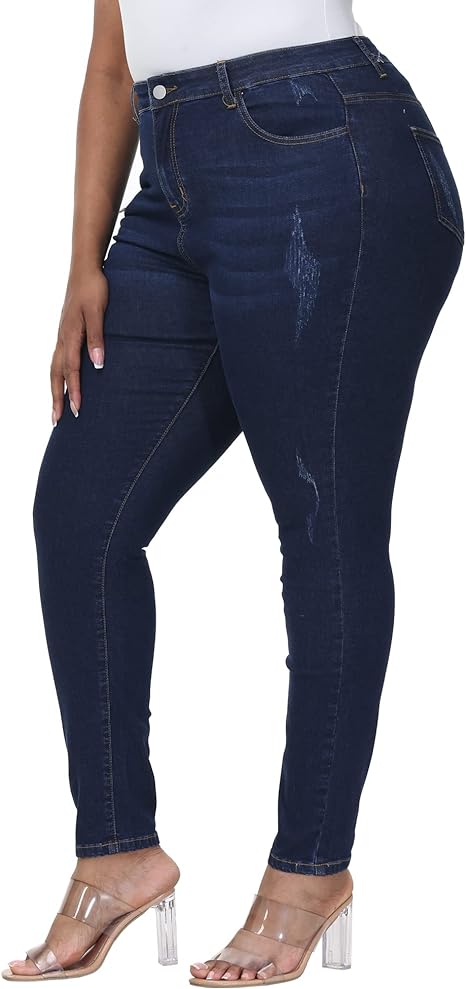 Womens Plus Size Skinny Jeans Stretchy High Waisted Ankle Jean