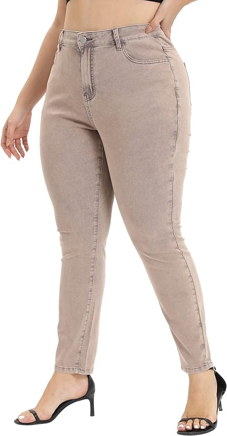 Womens Plus Size Skinny Tapered Pants Comfy Stretch High Waist Ankle Jean