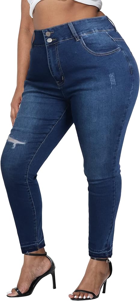 Womens Plus Size Skinny Jeans Stretchy High Waisted Ankle Jean