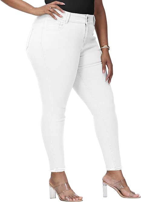 Womens Plus Size Skinny Jeans Stretchy High Waisted Ankle Jean
