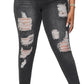Womens Plus Size Skinny Distressed Jeans High Waisted Stretch Drawstring Ripped Denim Joggers