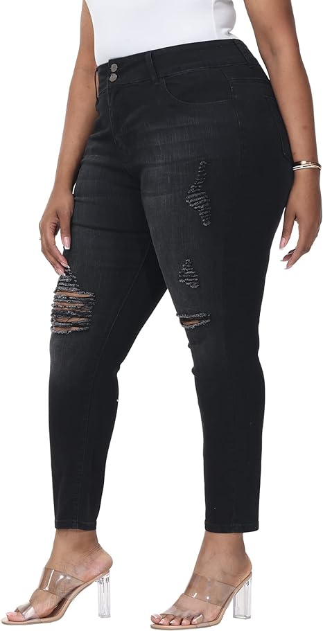 Womens Plus Size Skinny Jeans Stretchy High Waisted Ankle Jean
