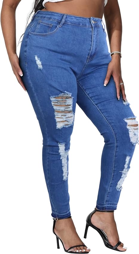 Womens Plus Size Skinny Jeans Stretchy High Waisted Ankle Jean