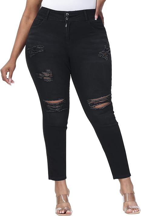 Womens Plus Size Skinny Jeans Stretchy High Waisted Ankle Jean