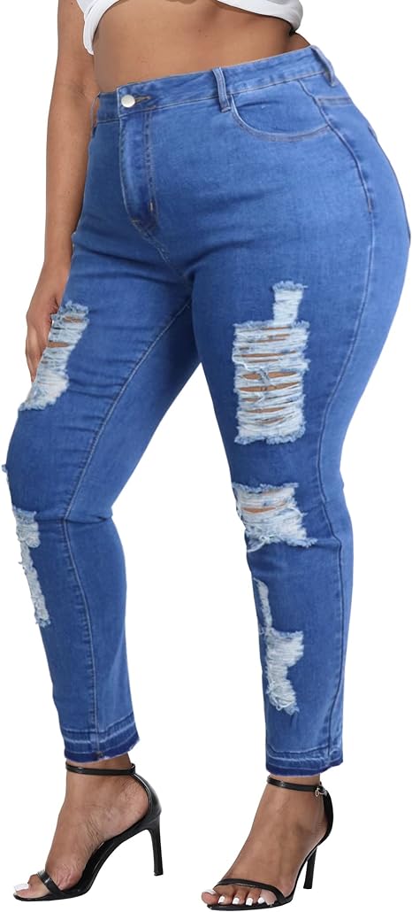 Womens Plus Size Skinny Jeans Stretchy High Waisted Ankle Jean