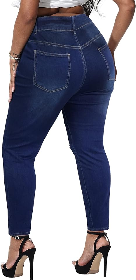Womens Plus Size Skinny Jeans Stretchy High Waisted Ankle Jean