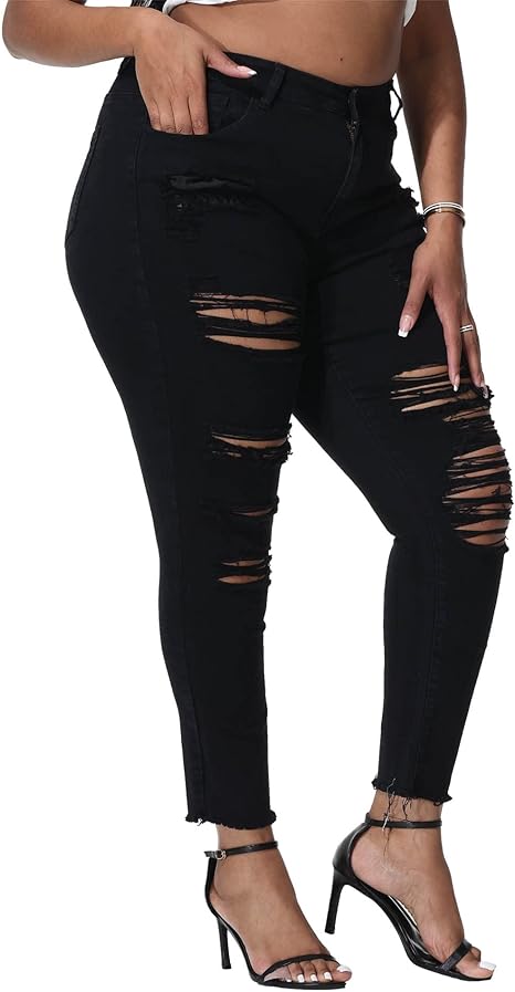 Womens Plus Size Skinny Jeans Stretchy High Waisted Ankle Jean