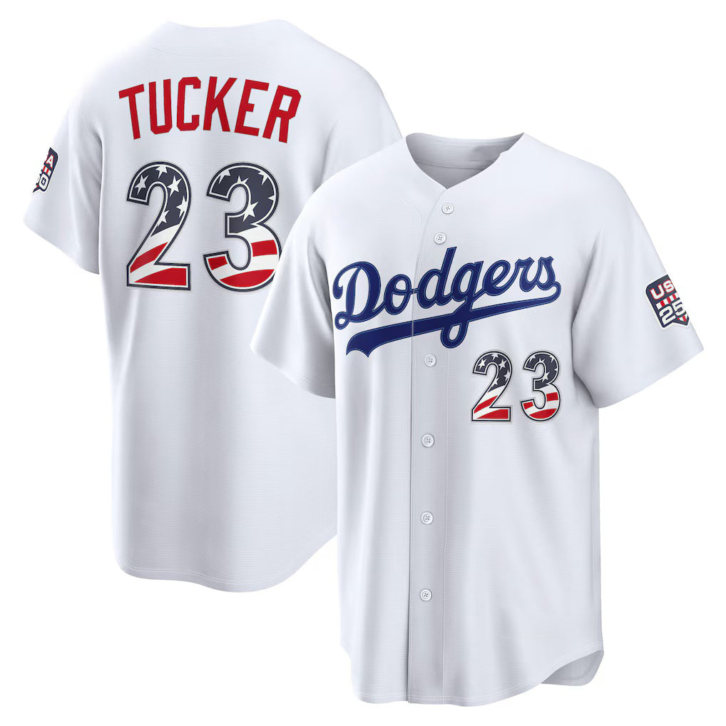 Los Angeles Dodgers #23 Kyle Tucker USA 250 Fourth of July Home Stadium Jersey - White Puhics