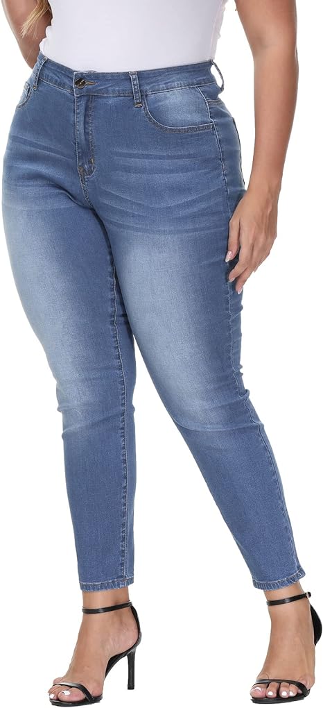 Womens Plus Size Skinny Jeans Stretchy High Waisted Ankle Jean