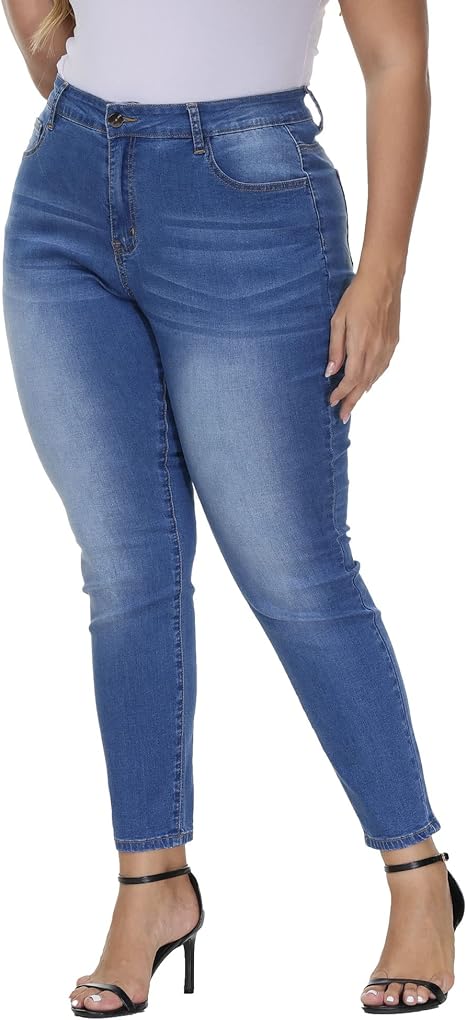 Womens Plus Size Skinny Jeans Stretchy High Waisted Ankle Jean