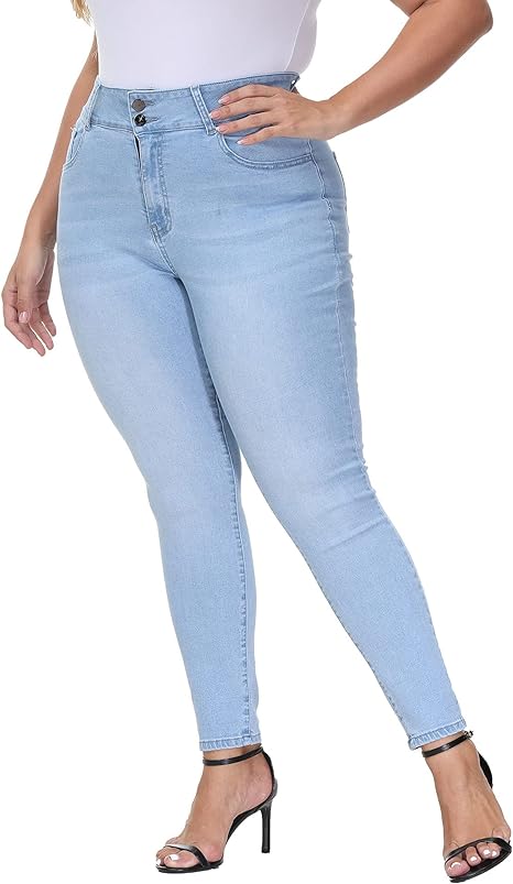 Womens Plus Size Skinny Jeans Stretchy High Waisted Ankle Jean