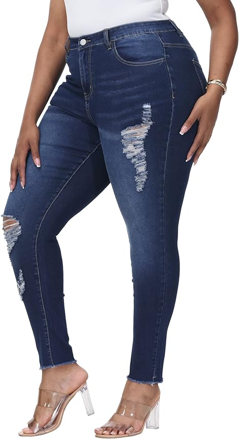 Womens Plus Size Skinny Jeans Stretchy High Waisted Ankle Jean
