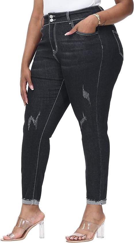 Womens Plus Size Skinny Jeans Stretchy High Waisted Ankle Jean
