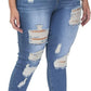 Womens Plus Size Skinny Distressed Jeans High Waisted Stretch Drawstring Ripped Denim Joggers