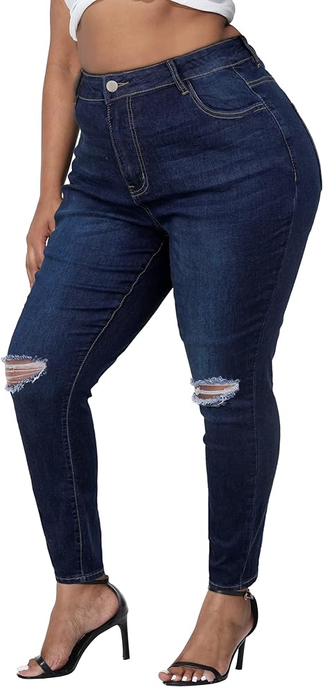 Womens Plus Size Skinny Jeans Stretchy High Waisted Ankle Jean