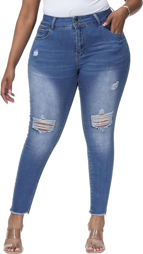 Womens Plus Size Skinny Jeans Stretchy High Waisted Ankle Jean