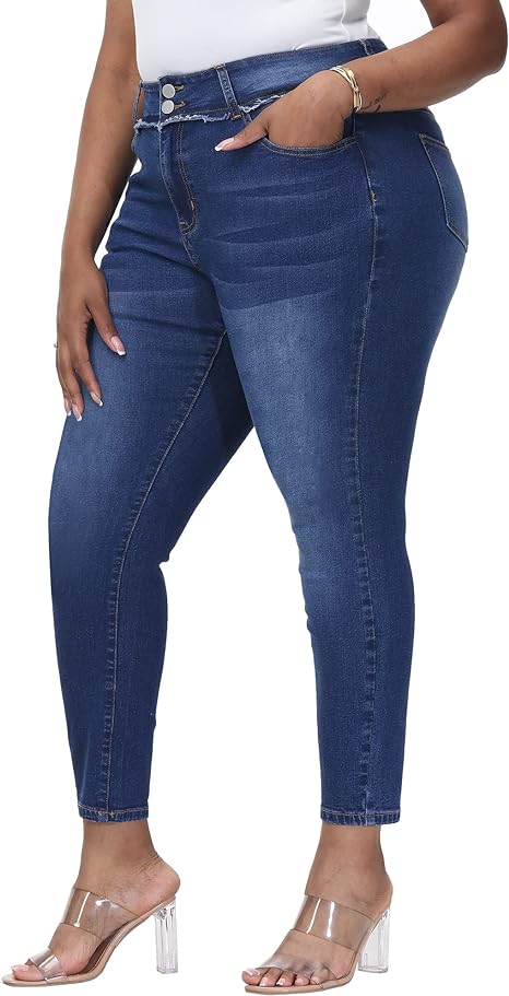 Womens Plus Size Skinny Jeans Stretchy High Waisted Ankle Jean