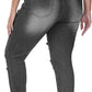 Womens Plus Size Skinny Distressed Jeans High Waisted Stretch Drawstring Ripped Denim Joggers