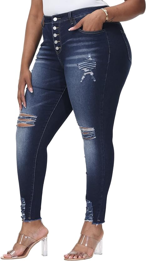 Womens Plus Size Skinny Jeans Stretchy High Waisted Ankle Jean