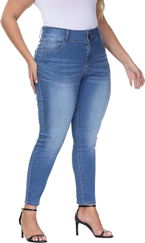 Womens Plus Size Skinny Jeans Stretchy High Waisted Ankle Jean