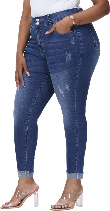 Womens Plus Size Skinny Jeans Stretchy High Waisted Ankle Jean