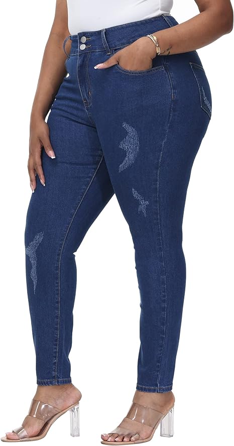 Womens Plus Size Skinny Jeans Stretchy High Waisted Ankle Jean