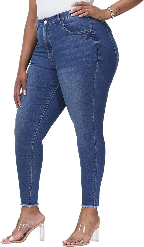 Womens Plus Size Skinny Jeans Stretchy High Waisted Classic Ankle Jean
