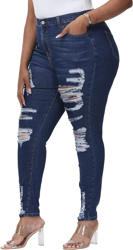 Womens Plus Size Skinny Jeans Stretchy High Waisted Ankle Jean