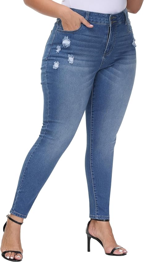 Womens Plus Size Skinny Jeans Stretchy High Waisted Ankle Jean