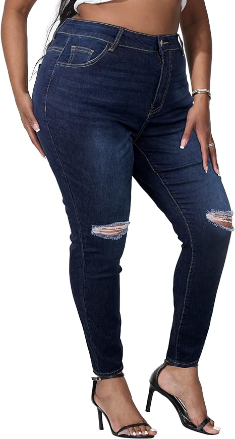 Womens Plus Size Skinny Jeans Stretchy High Waisted Ankle Jean