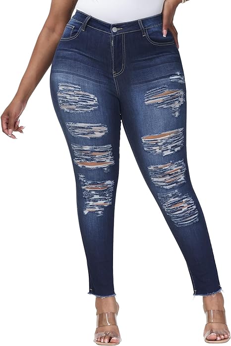 Womens Plus Size Skinny Jeans Stretchy High Waisted Ankle Jean