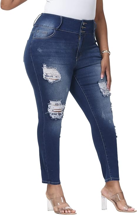 Womens Plus Size Skinny Jeans Stretchy High Waisted Ankle Jean