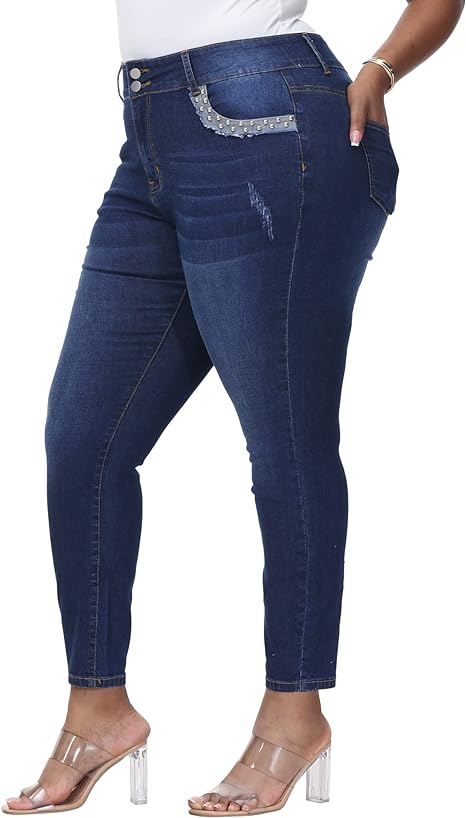 Womens Plus Size Skinny Jeans Stretchy High Waisted Ankle Jean