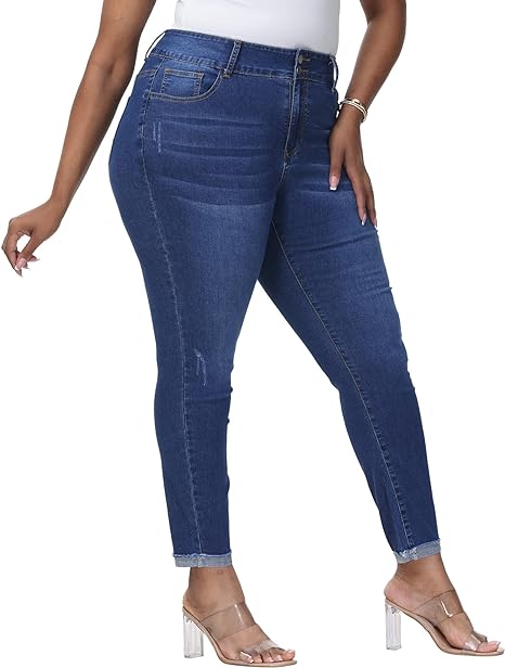 Womens Plus Size Skinny Jeans Stretchy High Waisted Ankle Jean
