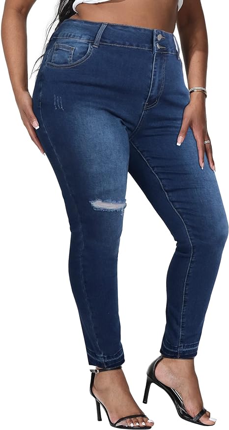 Womens Plus Size Skinny Jeans Stretchy High Waisted Ankle Jean
