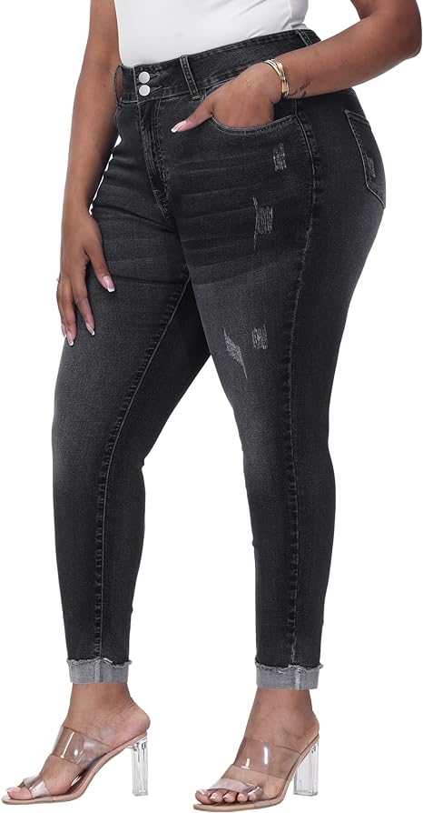 Womens Plus Size Skinny Jeans Stretchy High Waisted Ankle Jean