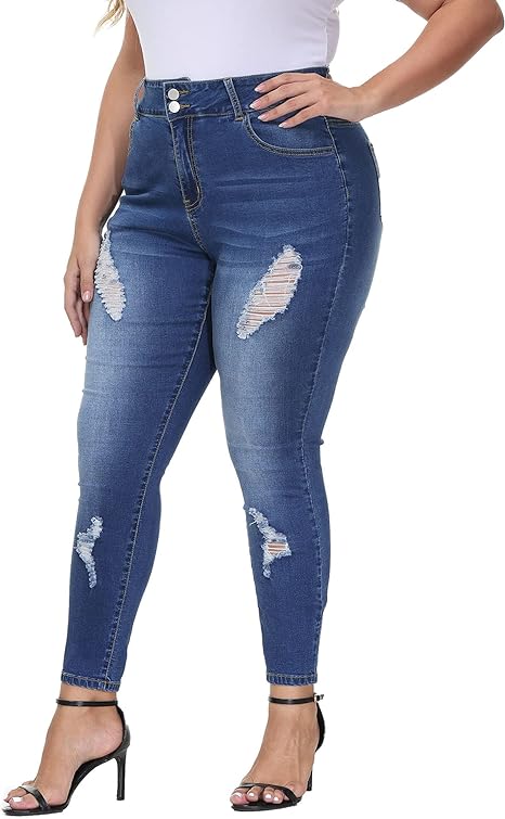 Womens Plus Size Skinny Jeans Stretchy High Waisted Ankle Jean