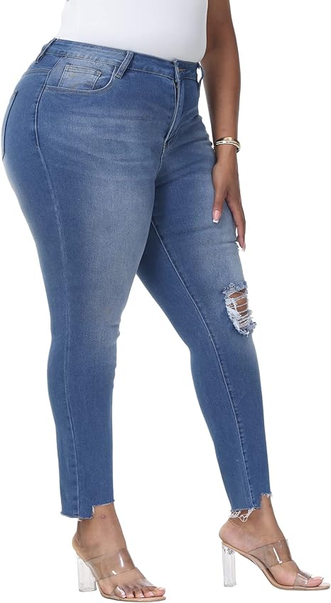 Womens Plus Size Skinny Jeans Stretchy High Waisted Ankle Jean