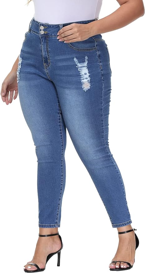 Womens Plus Size Skinny Jeans Stretchy High Waisted Ankle Jean