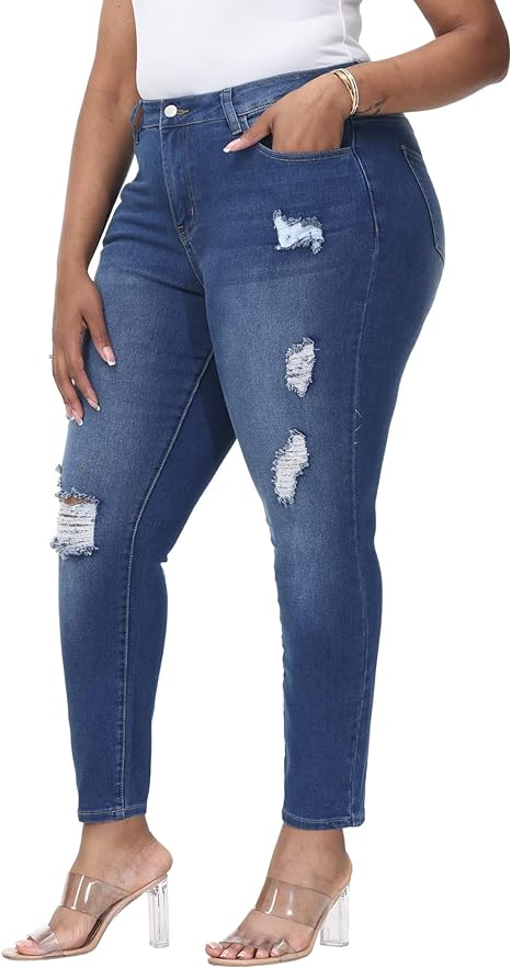 Womens Plus Size Skinny Jeans Stretchy High Waisted Ankle Jean