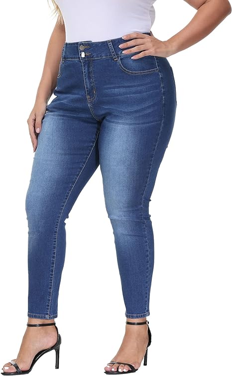 Womens Plus Size Skinny Jeans Stretchy High Waisted Ankle Jean