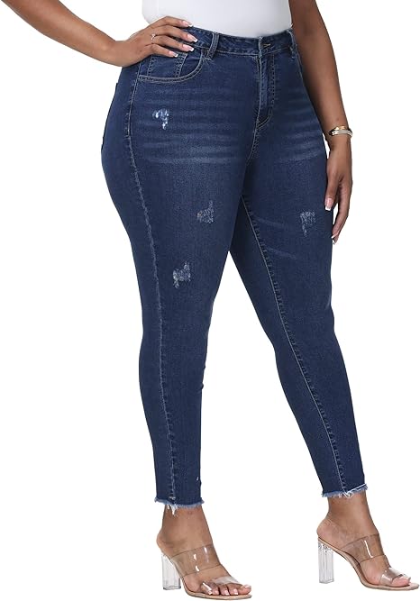 Womens Plus Size Skinny Jeans Stretchy High Waisted Ankle Jean