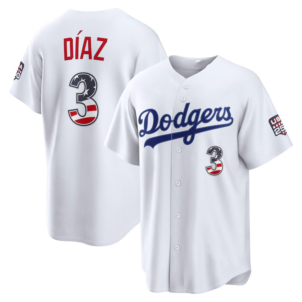 Los Angeles Dodgers #3 Edwin D¨ªaz USA 250 Fourth of July Home Stadium Jersey - White Puhics