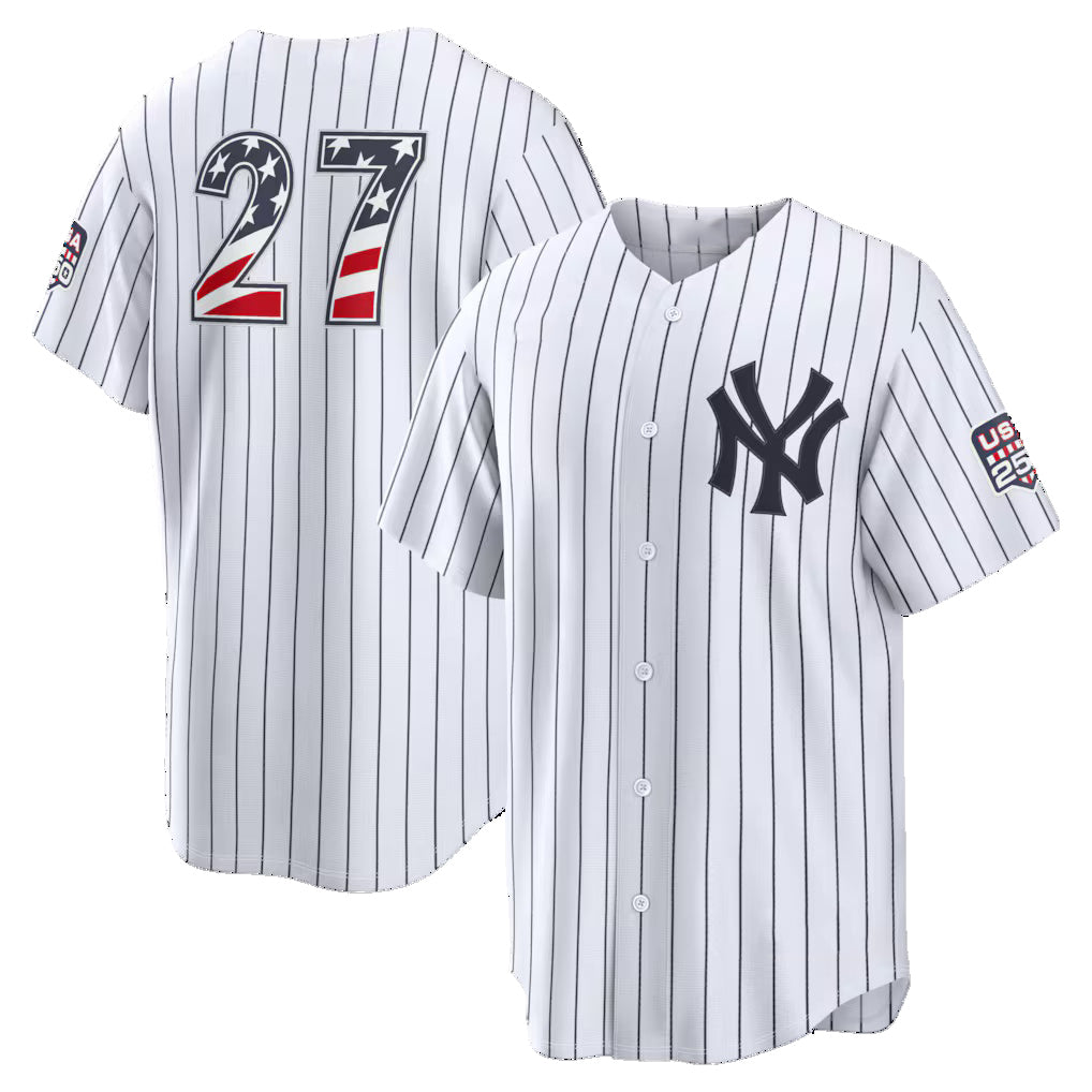 New York Yankees #27 Giancarlo Stanton USA 250 Fourth of July Home Stadium Jersey - White Puhics