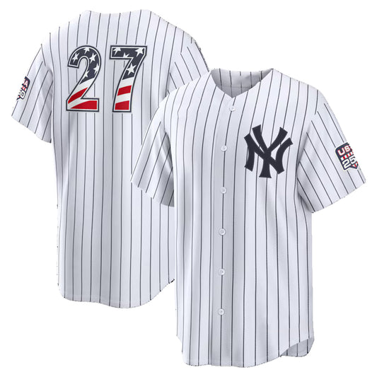 New York Yankees #27 Giancarlo Stanton USA 250 Fourth of July Home Stadium Jersey - White Puhics