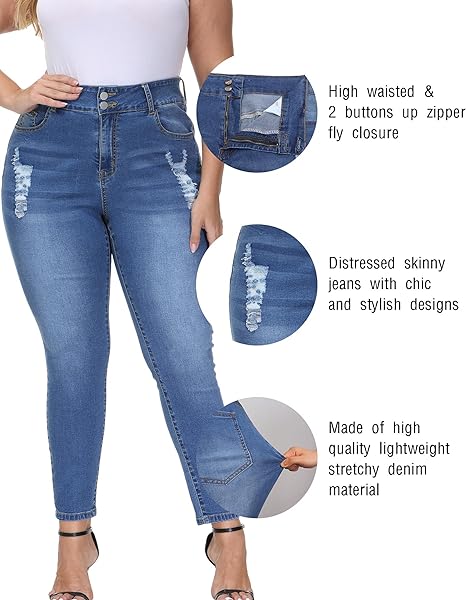 Womens Plus Size Skinny Jeans Stretchy High Waisted Ankle Jean