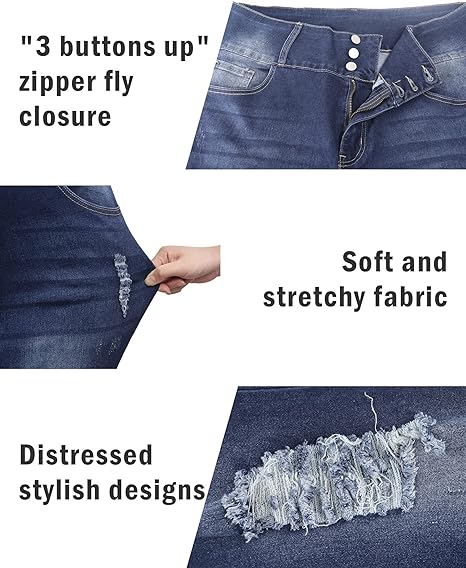 Womens Plus Size Skinny Jeans Stretchy High Waisted Ankle Jean