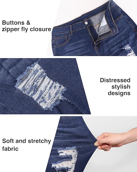 Womens Plus Size Skinny Jeans Stretchy High Waisted Ankle Jean