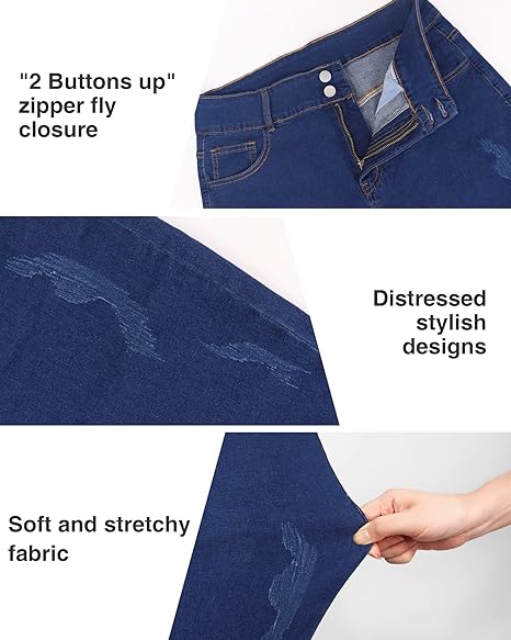 Womens Plus Size Skinny Jeans Stretchy High Waisted Ankle Jean