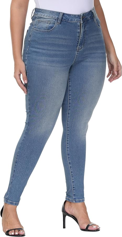 Womens Plus Size Skinny Jeans Stretchy High Waisted Classic Ankle Jean